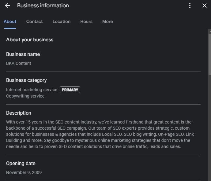 where to add keywords in google listing profile