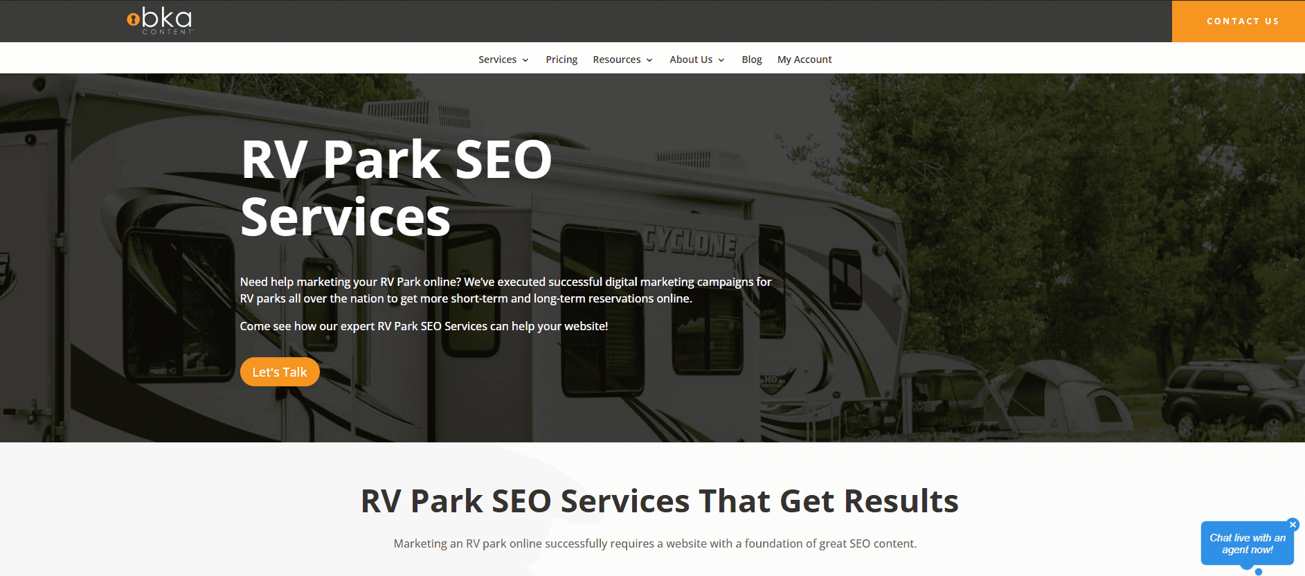 BKA Content offers rv resort website design services