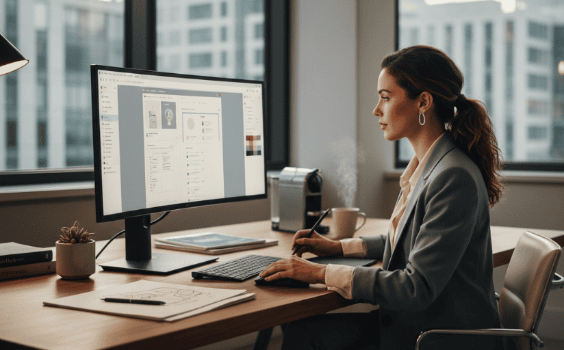 a businesswoman working on website design for seo