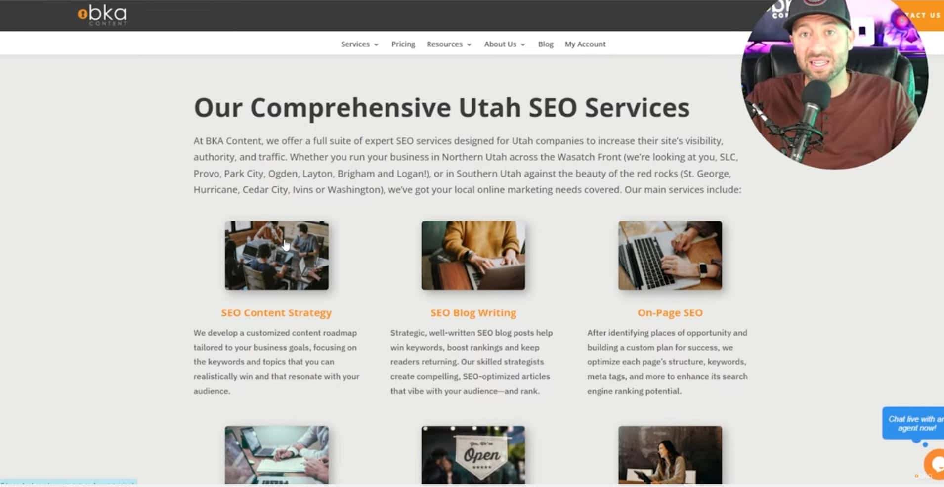 Example of SEO location page with services offered + area served