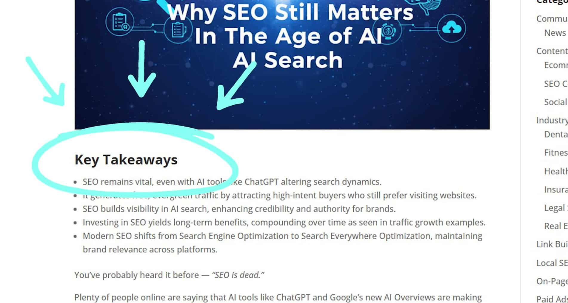 key takeaways section in content to rank in ai search