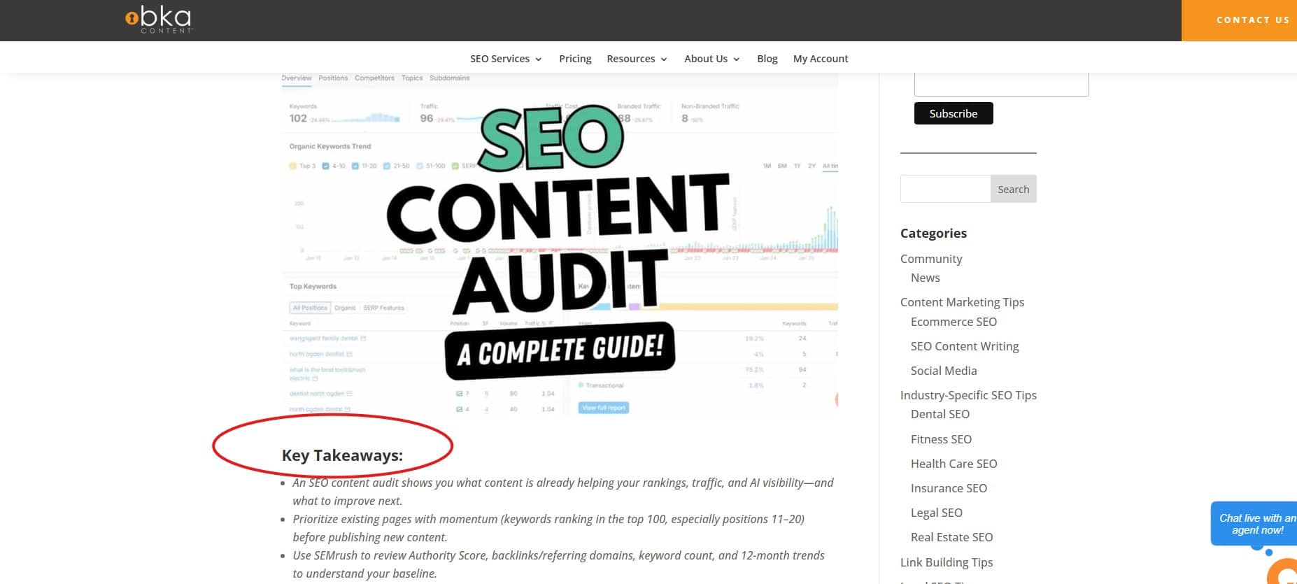 how to use keywords in your key takeaways for SEO