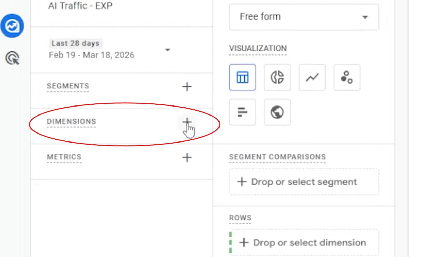 how to create an explorations report in analytics to see AI traffic