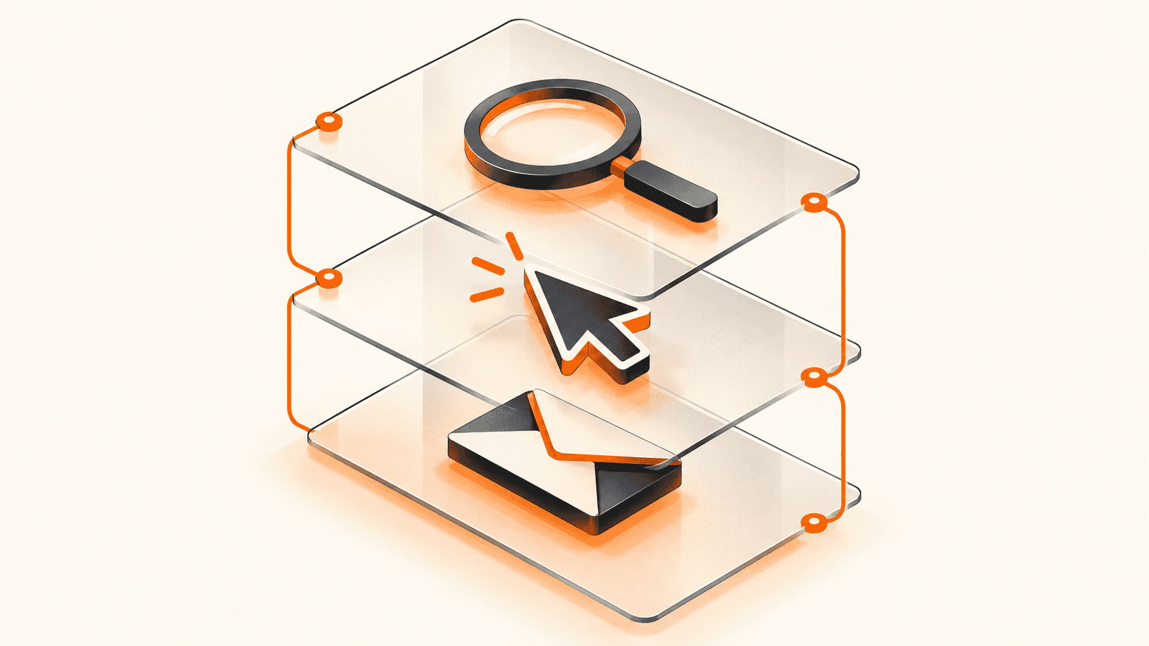 Three connected measurement layers represented by search, website cursor, and enquiry icons
