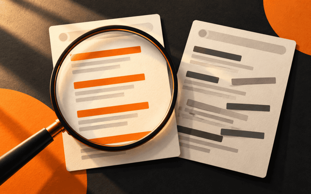 Magnifying glass comparing abstract search results to illustrate rank tracking accuracy