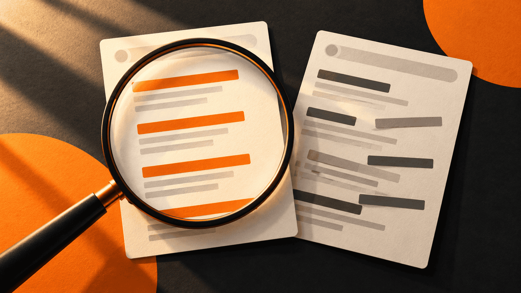 Magnifying glass comparing abstract search results to illustrate rank tracking accuracy