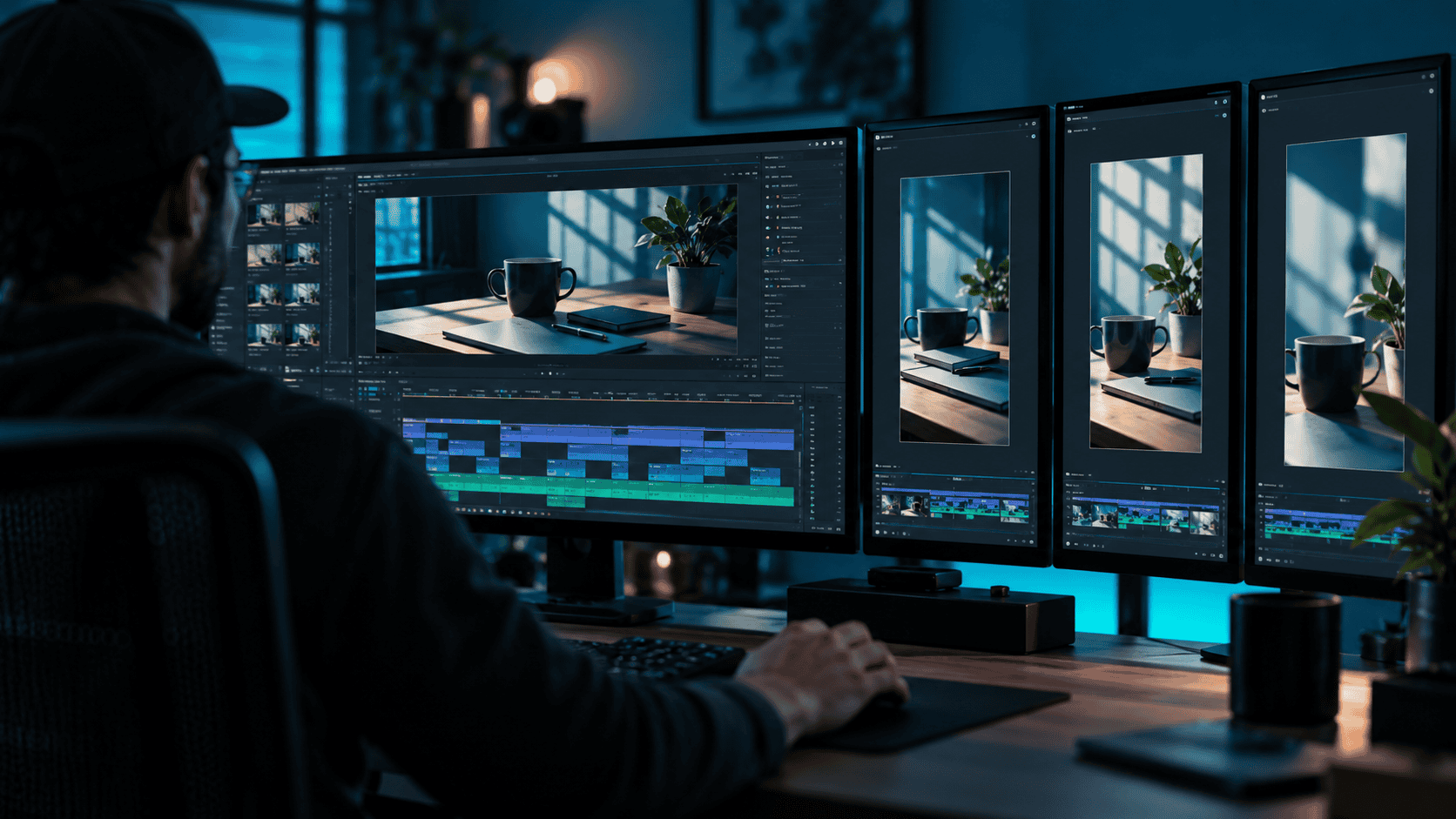 A video editor adapting one recording into horizontal and vertical formats